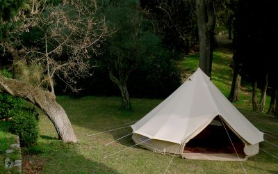 Riverside glam-ping bell tents at Revelwood Retreat